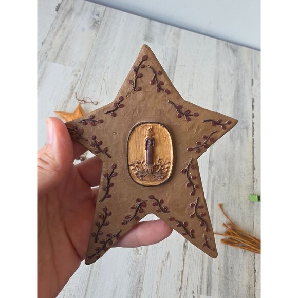 Vintage primitive star ornament Bell Xmas candle tree decor - Picture 6 of 8